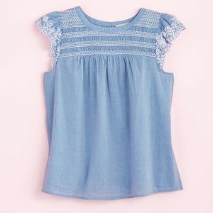 Embroidered Ruffle Sleeve Top